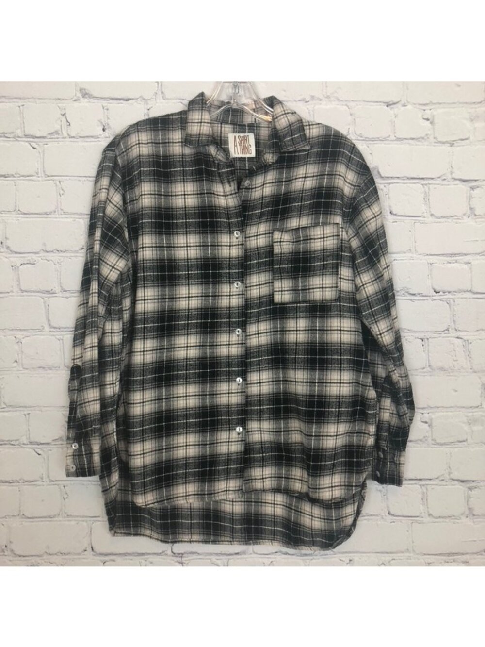 A Shirt Thing Plaid Flannel Buttondown Shirt Size S Black White